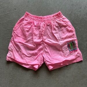 Vintage 90s Primitive Backho Swim Trunks Size Small Pink Swim Suit Hawaii Surf